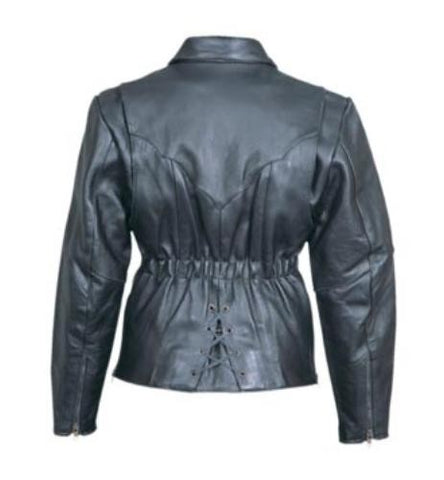 Ladies Black Leather Western Style Motorcycle Riding Jacket