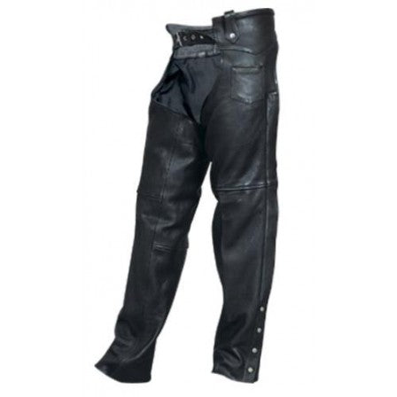 Black Leather Silver Hardware Plain Motorcycle Chaps