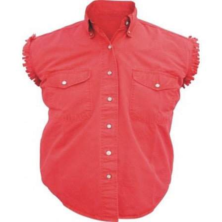 Ladies Red Cotton Sleeveless Shirt