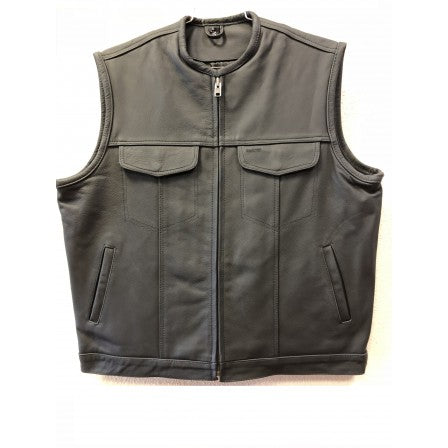 Mens Premium Matte Leather Denim Style Motorcycle Club Vest