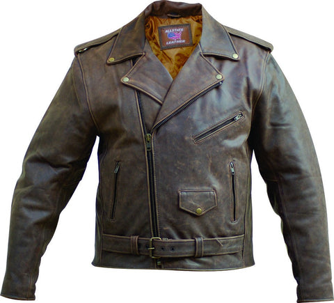 Mens Basic Rustic Brown Leather Motorcycle Jacket