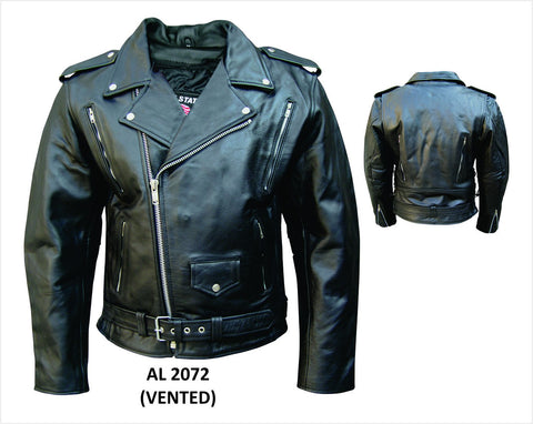 Mens Black Premium Leather Motorcycle Jacket with Removable Belt