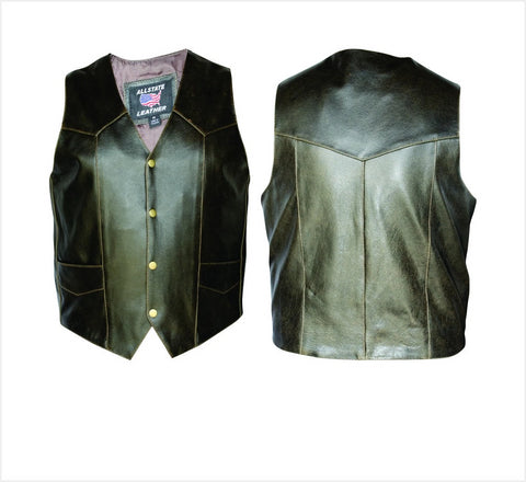 Mens Retro Brown Plain Leather Motorcycle Vest