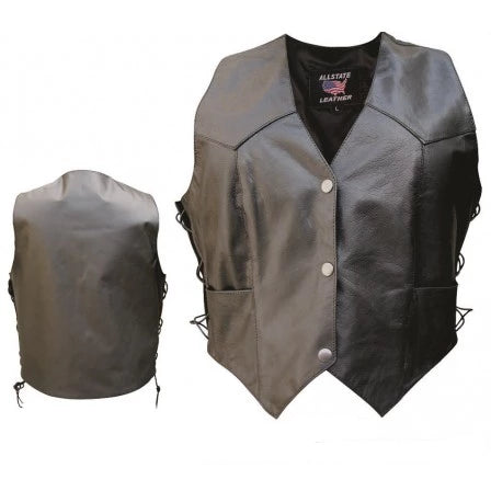 Ladies Black Leather Lined Gun Pocket Motorcycle Club Vest