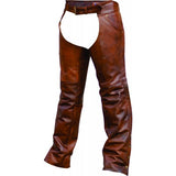 Cafe Brown Leather Plain Lined Motorcycle Chaps