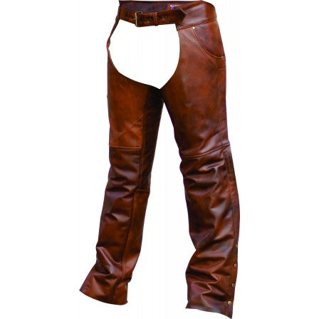 Cafe Brown Leather Plain Lined Motorcycle Chaps