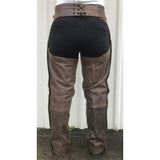 Rustic Brown Leather Plain Lining Motorcycle Chaps