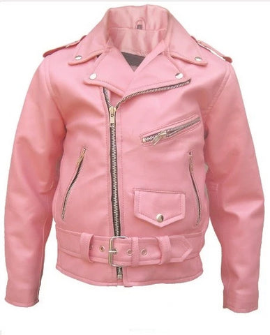 Girls Pink Leather Motorcycle Jacket
