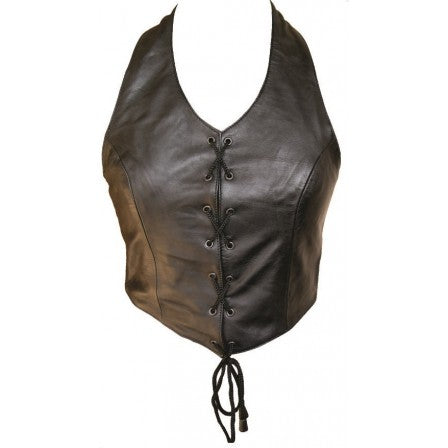 Ladies Leather Laced Front Halter Top