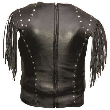 Ladies Leather with Chains Studded and Fringed Halter Top
