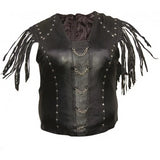 Ladies Leather with Chains Studded and Fringed Halter Top
