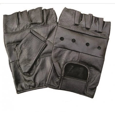 Leather Padded Palm Fingerless Motorcycle Gloves