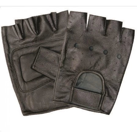 Leather Vented Back Fingerless Motorcycle Gloves