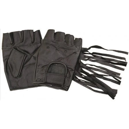 Leather Fringe and Hook and Loop Closure Strap Fingerless Motorcycle Gloves