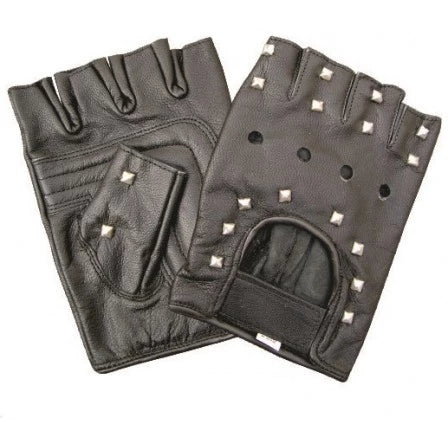 Leather Studded Fingerless Motorcycle Gloves