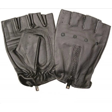 Leather Zipper Back Fingerless Motorcycle Gloves