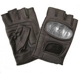 Black Leather Armor Knuckles Fingerless Motorcycle Gloves