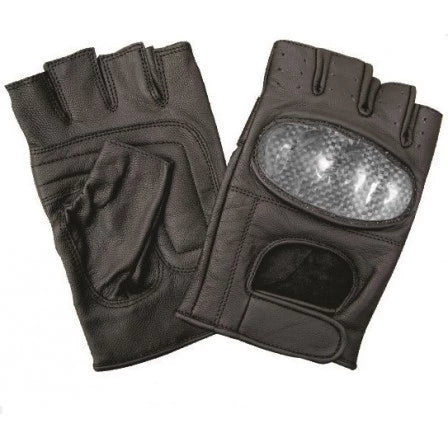 Black Leather Kevlar Knuckles Fingerless Motorcycle Gloves