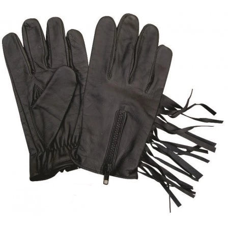 Leather Fringe Unlined Full Finger Motorcycle Gloves