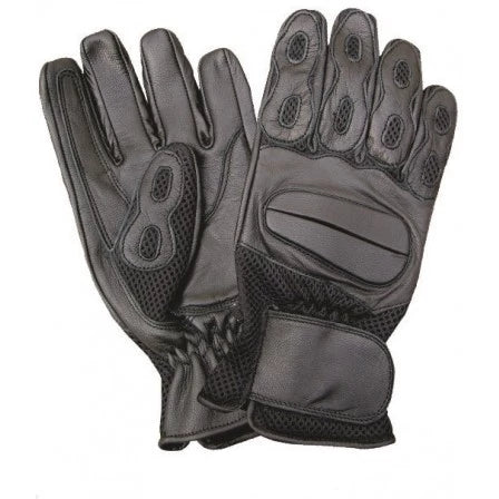Black Large Hook and Loop Strap Full Finger Gel Palm Motorcycle Gloves