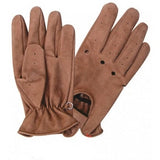 Brown Leather Vented Back Full Finger Motorcycle Driving Gloves