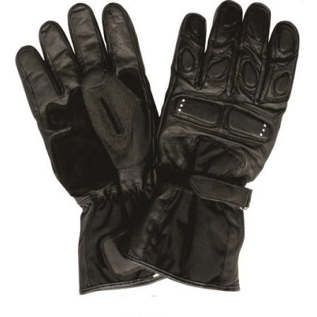 Black Soft Leather Motorcycle Gauntlet Gloves