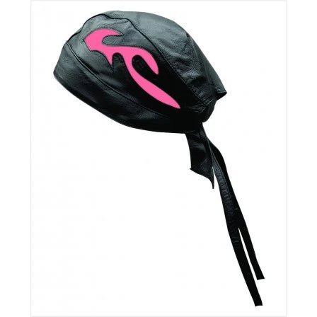 Black Skull Cap with Pink Flame Design