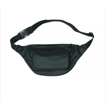 Black Leather Plain Belt Bag