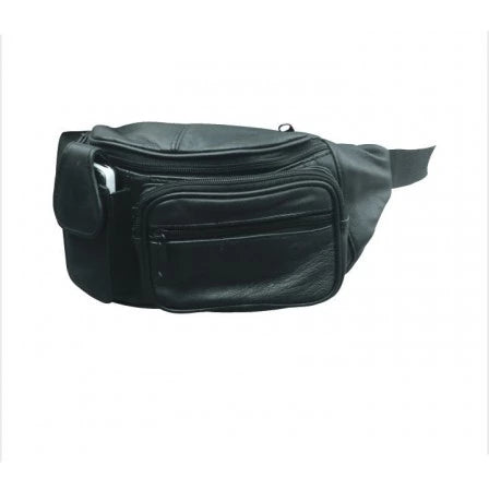 Black Leather Fanny Bag with Cell Phone Pocket